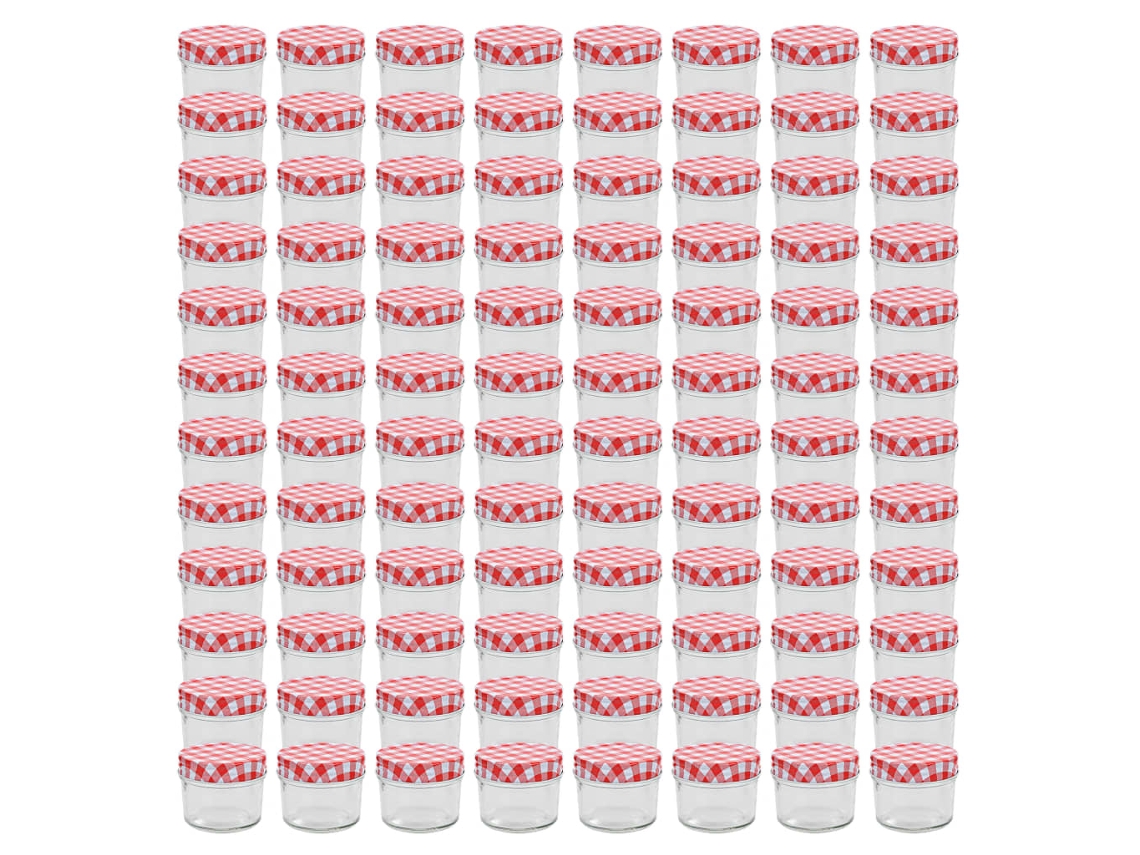 Vidaxl Frascos De Vidro Com Tampas Brancas E Vermelhas 96 Pcs 110 Ml