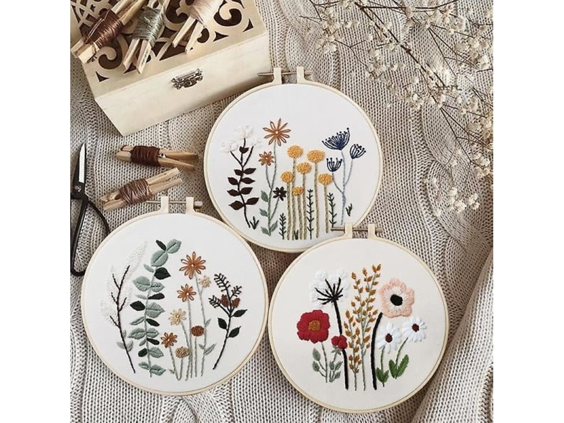 Kit De Bordado Com 3 Cm, Linhas, Agulhas E Tecido Para Artesanato Diy Elysve