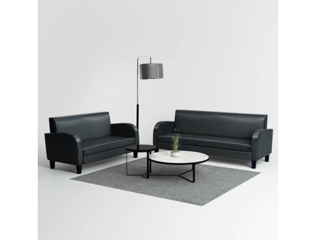 Conjunto de sofás 2 pcs couro artificial preto