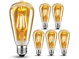 Pacote Com 6 Lâmpadas Led Edison Vintage E27, 4 W , Lâmpada Retrô, Ideal Para Iluminação Nostálgica E Retrô, Branco Quente Brilvibera (substitui 40 W)