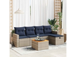 Vidaxl 6 Pcs Conjunto Sofás De Jardim Com Almofadões Vime Cinzento