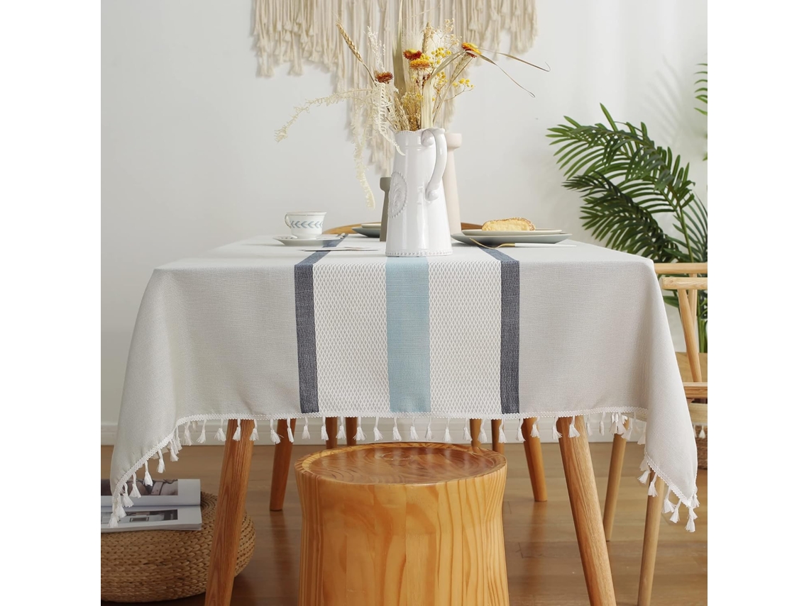 Toalha De Mesa Quadrada De Linho E Algodão Com Borlas E Bordados, Resistente A Manchas, Para Mesa De Centro, Piquenique, Cozinha Familiar, Decoração D