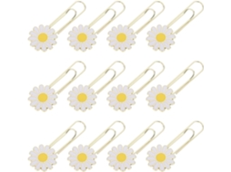 Conjunto De 12-clips Papel Em Formato Margarida, Pequenos, De Metal, Com Design Floral Branco E Amarelo, Acessórios