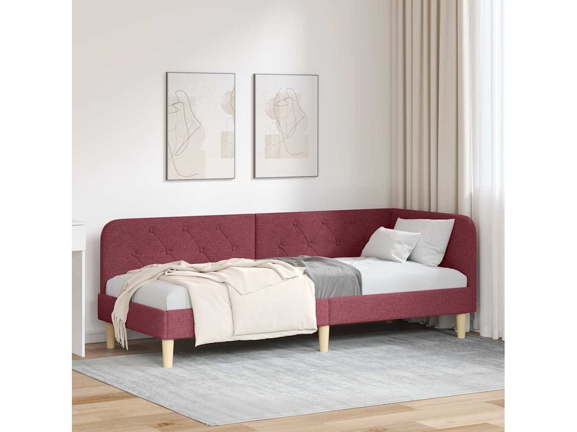 Vidaxl Estrutura De Cama De Canto Vinho Vermelho 80 X 200 Cm Tecido