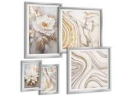 Conjunto De Pinturas Motivos Florais Abstratos Elegância Espelharte (5 Peças)