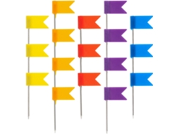 Tachinhas com formato de bandeira para mapas e quadros de cortiça, 100 unidades de plástico resistente para fixar mapas.