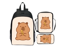 Conjunto Escolar 3 Peças, Estampa De Desenho Animado Com Mochila E Estojo