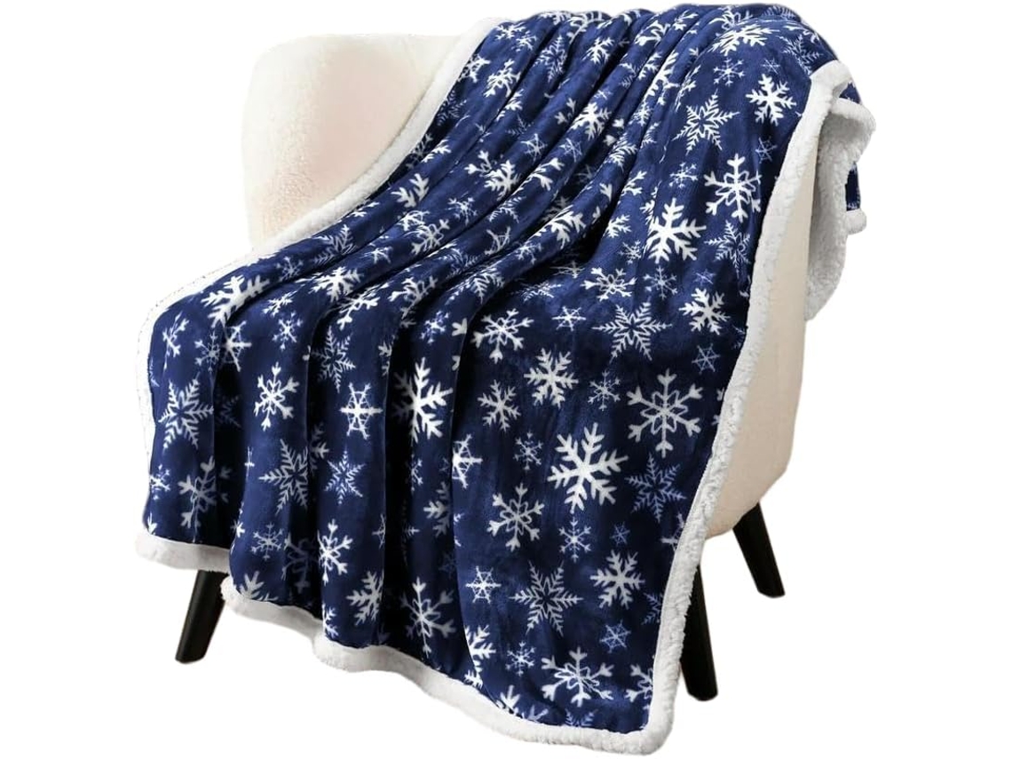 Manta de Inverno Syjym com Estampa Flocos Neve Natalinos Confortável e Multifuncional para Cochilos Flanela