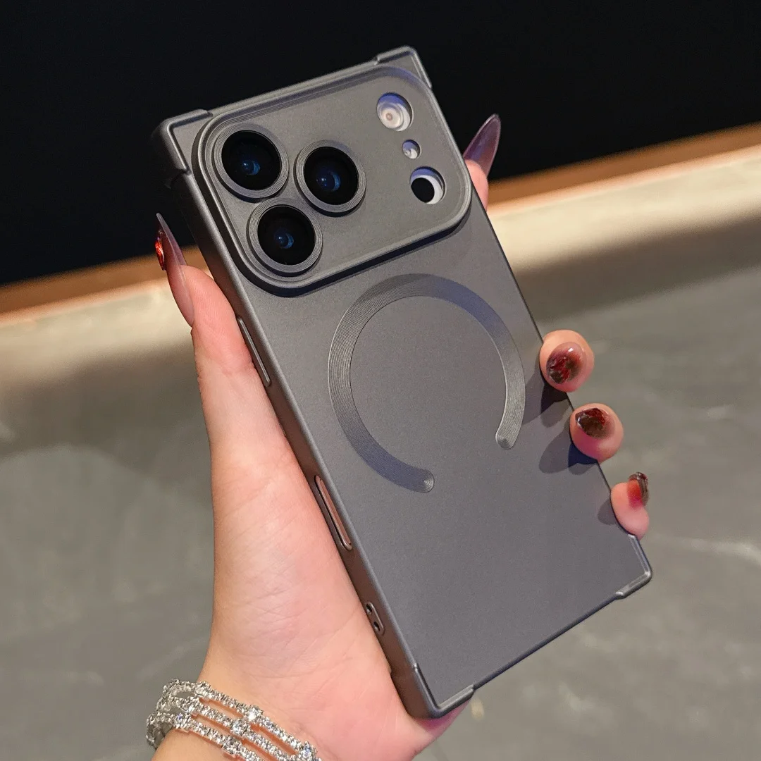 (cinza 14promax) Capa De Celular Quadrada Com Bordas Retas E Carregamento Sem Fio Magnético, Material De Silicone.
