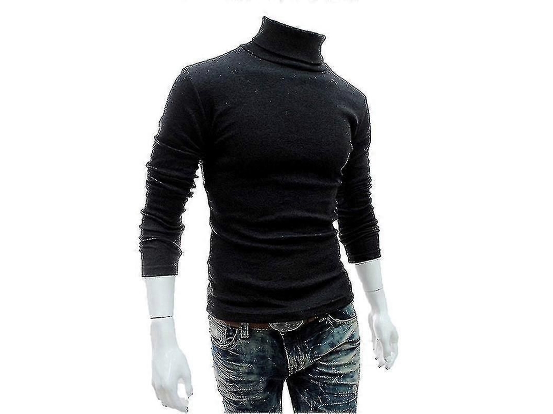 Suéter De Gola Alta Masculino De Tecido Mistura De Algodão Manga Longa Para Outono E Primavera Estilo Casual Cinza Escuro