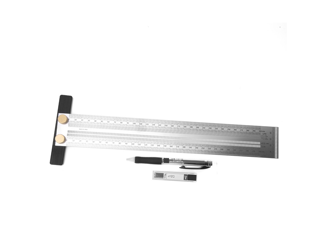 Yuru regulador de Marcação T em Aço Inoxidável com Lápis Automático 300mm Ferramenta de Carpintaria Scriber Ruler Gauge