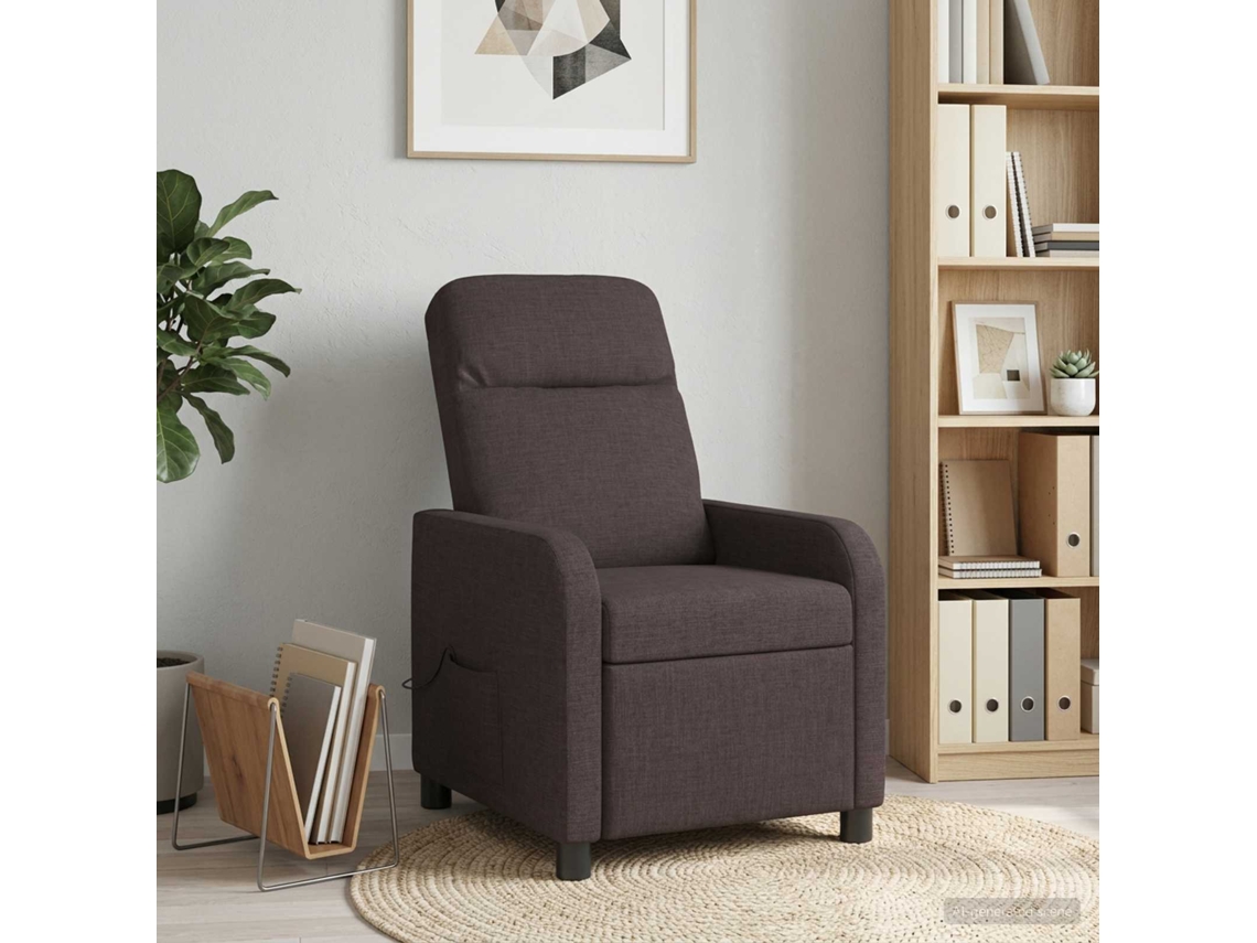 Vidaxl Recliner De Massagem Marrom Escuro Tecido