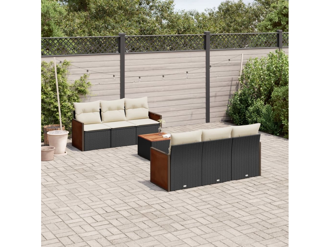 Vidaxl 7 Pcs Conjunto De Sofás P/ Jardim C/ Almofadões Vime Pe Preto