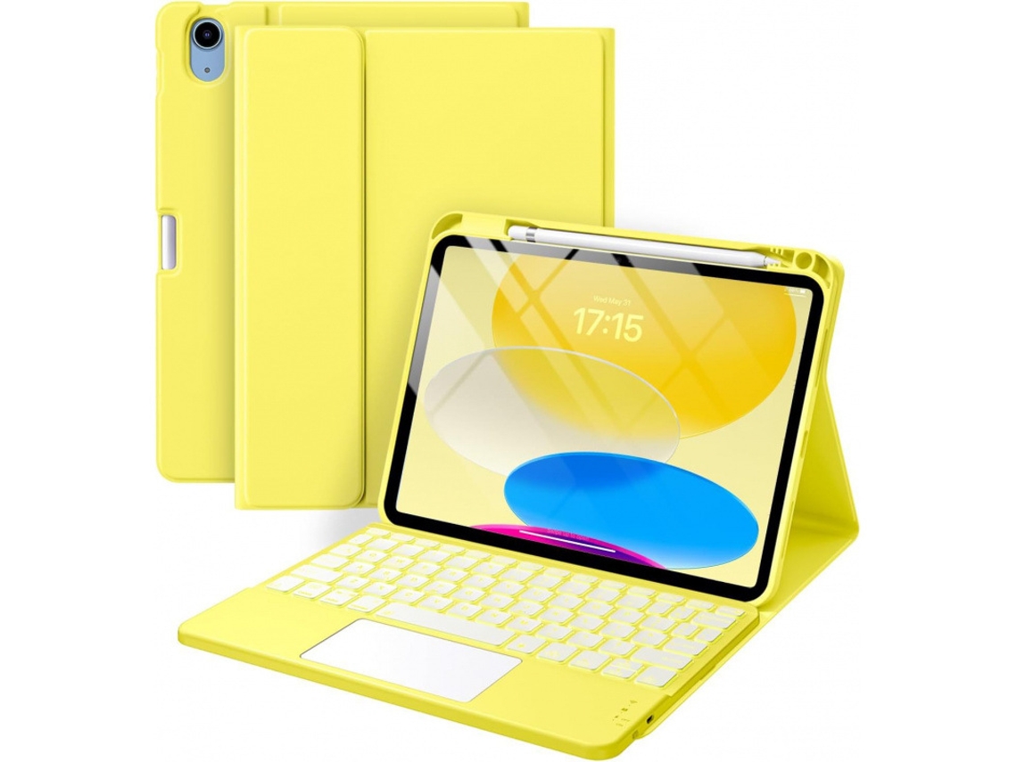 Amarelo, Ipad 10.2 Capa De Couro Teclado Retroiluminado Sensível Ao Toque Yunzii