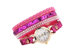 Relógio de Pulso Feminino Fashion com Pulseira de Couro Pu e Strass em Quartzo (vermelho Rosa)
