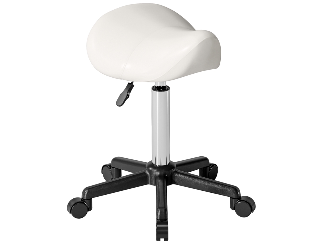 Banquinho Com Rodas E Sela Ergonômica Altura 45-57cm, 48x47x45-57cm, Na Cor Branca