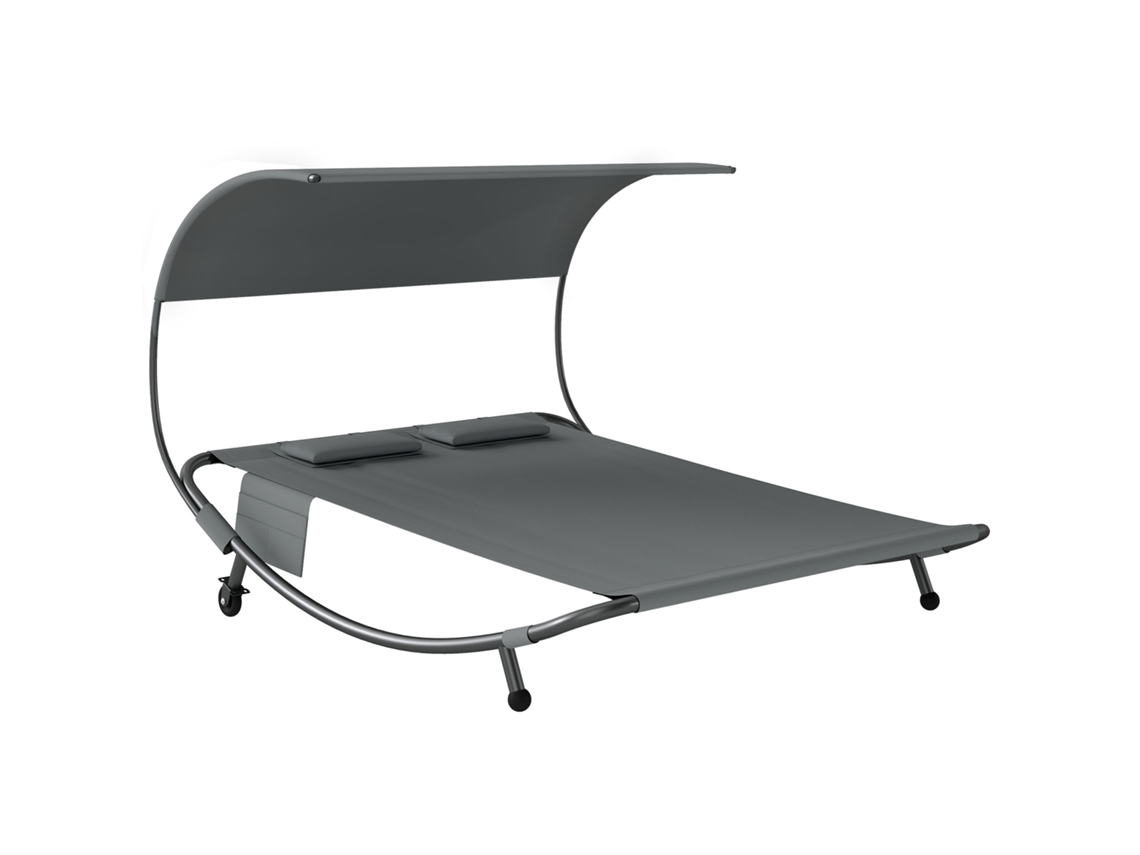 Cama Dupla com Dossel Removível,rodízios,almofadas e Bolsos Porta objetos cinza BTFORUS