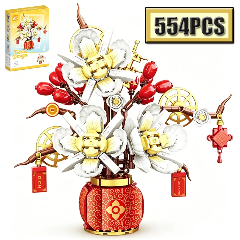 Conjunto De Blocos De Montar Flores, Série Vaso, Blocos Para Montar Buquê