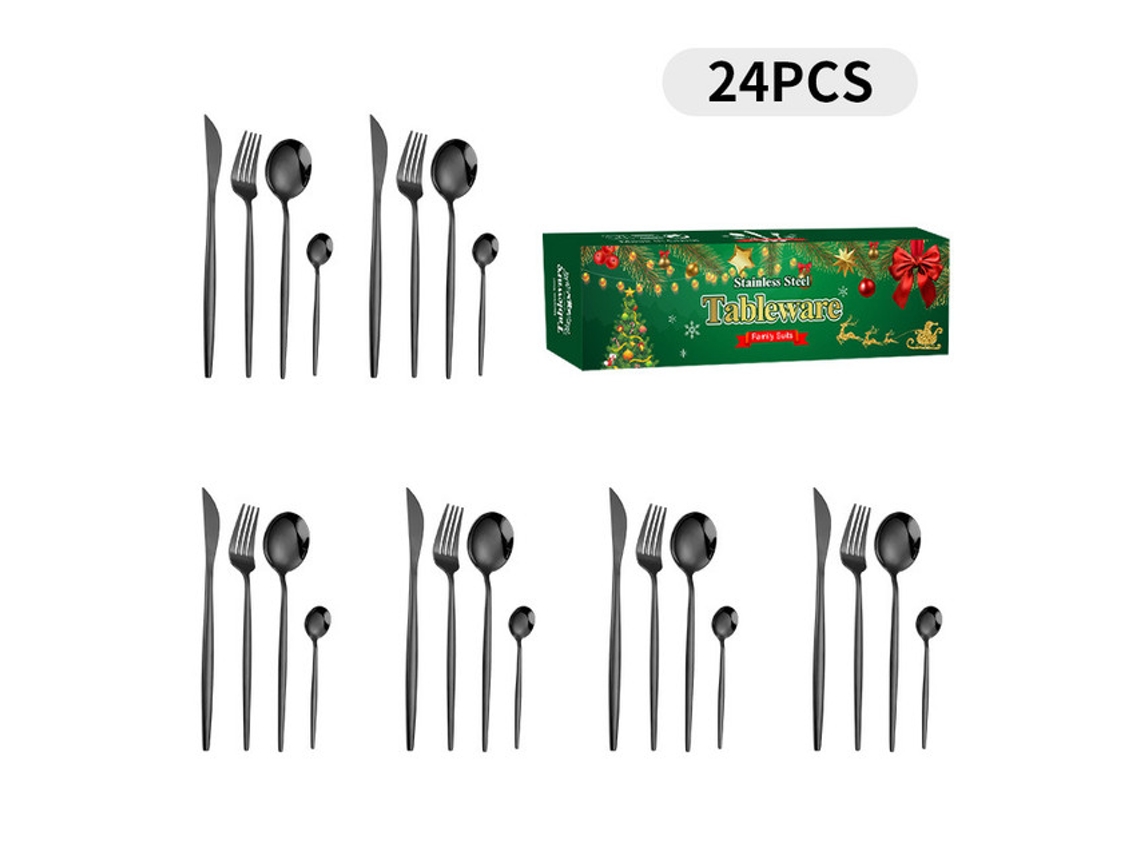 Conjunto De Talheres De Prata, 24 Peças, Incluindo Garfos E Colheres, Estilo Português, Caixa De Presente De Natal, Preto Dureforward