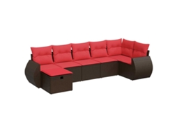 Conjunto de 7 Sofás de Jardim com Almofadas Vime Pe Marrom MAISON EXCLUSIVE (7 pcs)