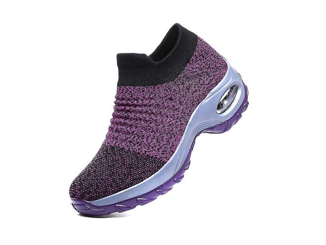 Sapatos De Caminhada Femininos Sneakers Meia Leves Flexíveis Respiráveis Com Amortecimento Para Trabalho E Dia A Dia Roxo