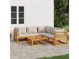 6 pçs Conjunto Lounge De Jardim Madeira C/almofadões Cinza Claro Dkd Home Decor