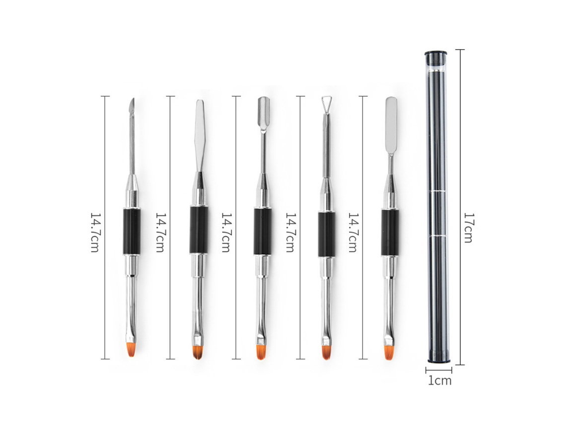 Kit De 5 Pinceis E Pinças Duas Funções Para Alongamento De Unhas Pinceis Artísticos De Unha Com Tampa