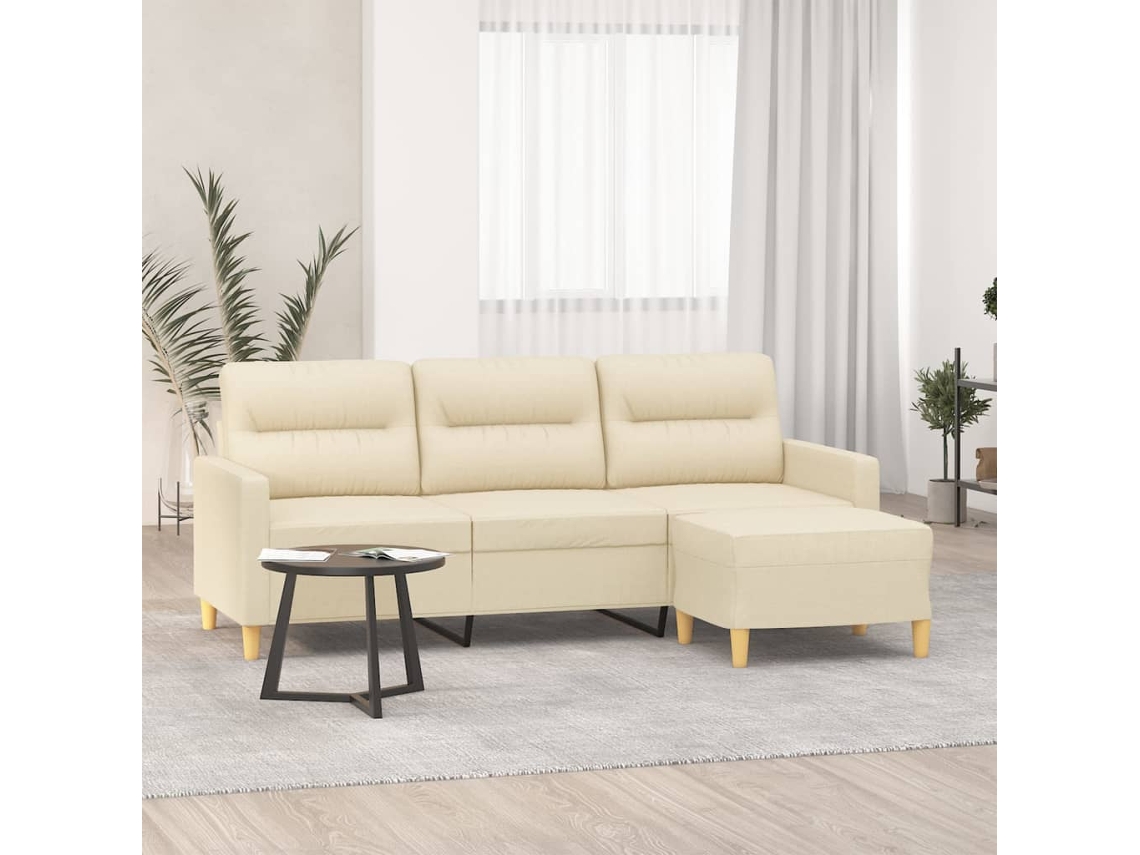 Vidaxl Sofá De 3 Lugares Com Apoio De Pés 180 Cm Tecido Cor Creme