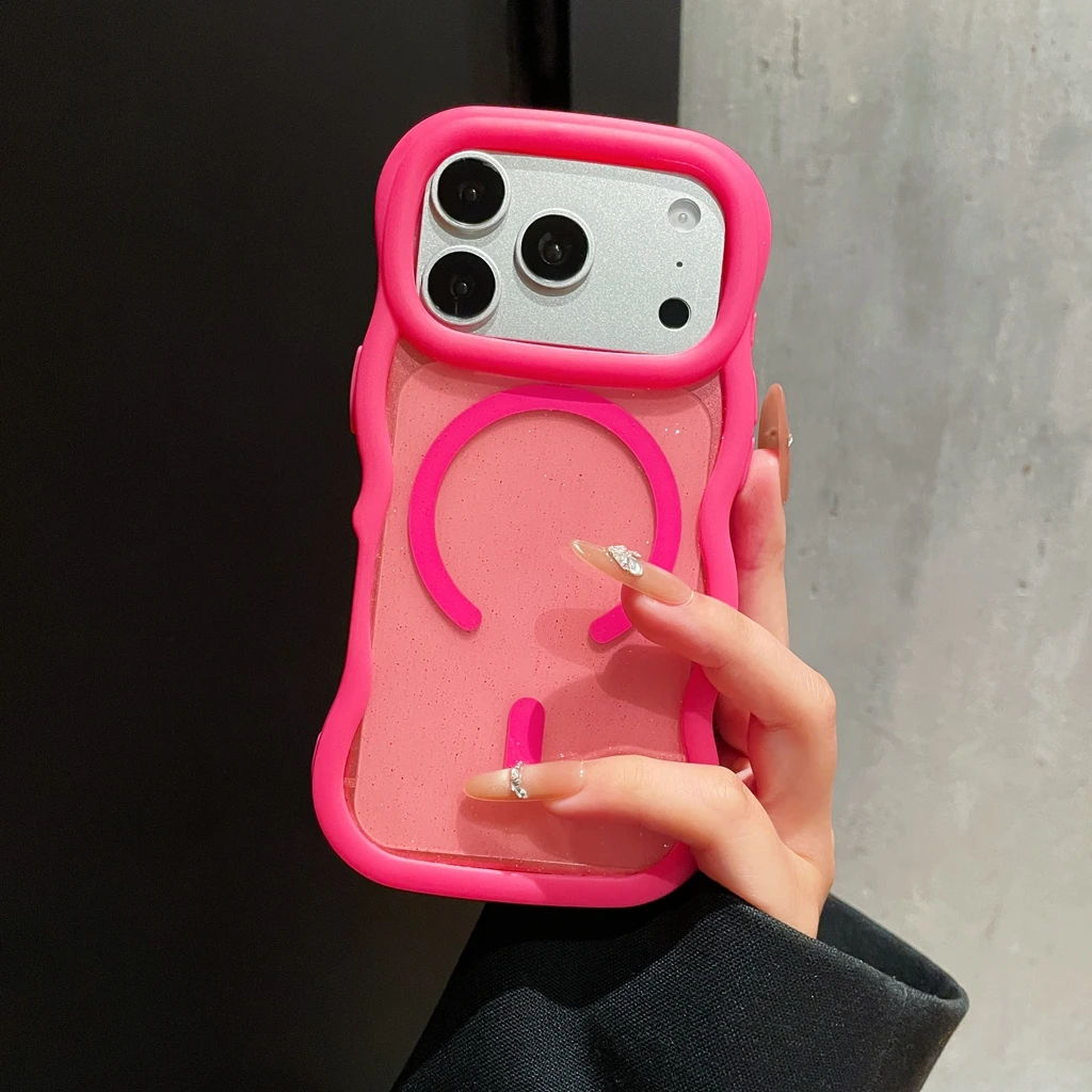 Capa Transparente Com Luzes Piscantes, Carregamento Magnético Sem Fio E À Prova De Choque Para Iphone 16 Pro Max (vermelha).
