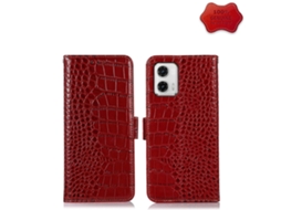Capa Para Celular Motorola Moto G73 5g Em Couro Bovino Com Textura De Crocodilo E Camada Superior.