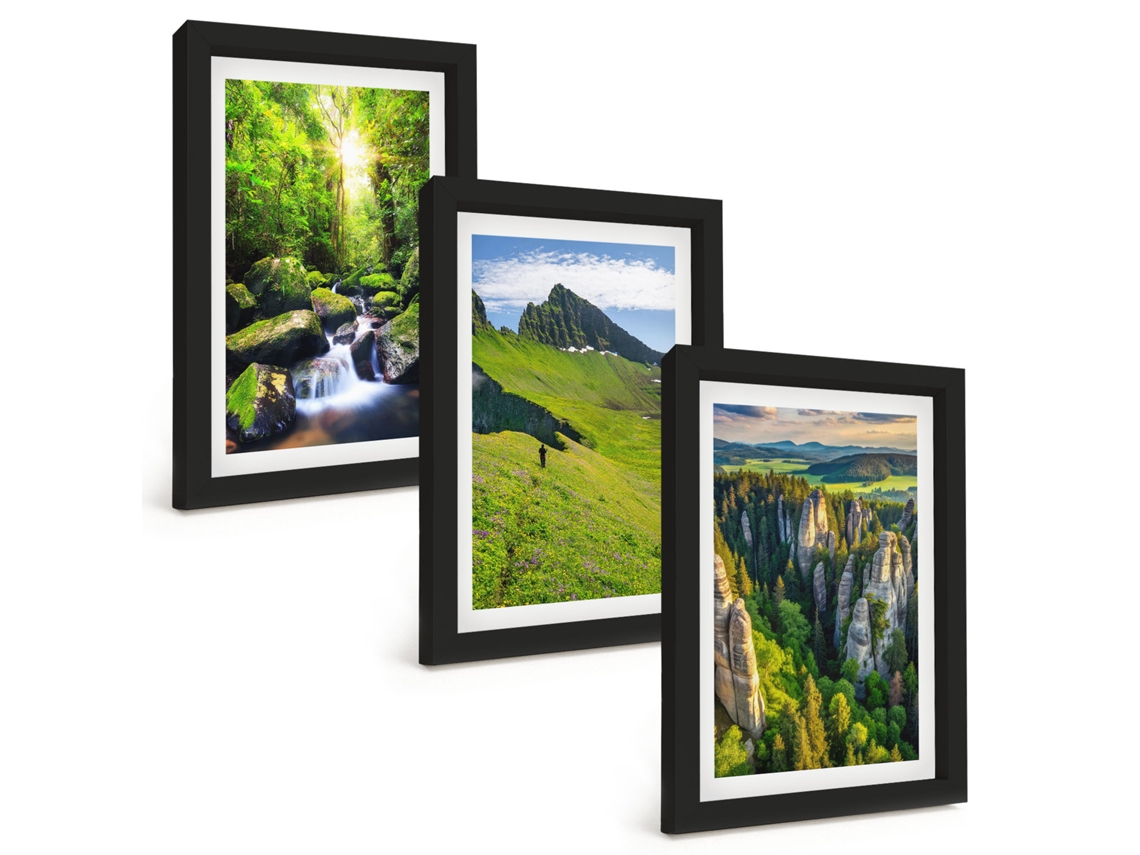 Composição De Quadros Montanhas Verdes, Cachoeira, Floresta Espelharte (3 Peças 20x30 Cm)