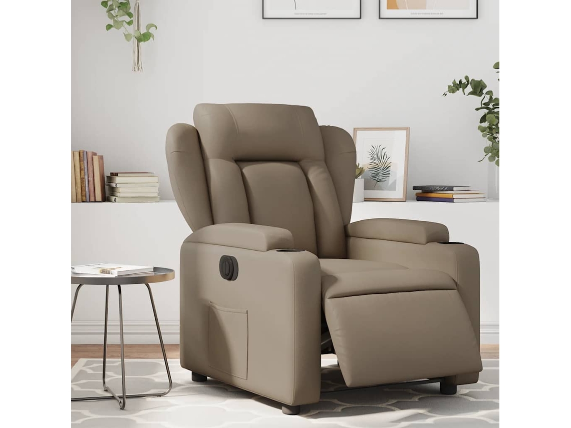Vidaxl Poltrona Reclinável Elétrica Couro Artificial Cor Cappuccino