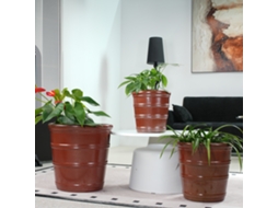 Conjunto De 3 Vasos Cerâmicos Ø40,5/32/24 Cm, Castanho‑avermelhado, Ranhuras Horizontais, Anti‑gelo, Drenagem, Jardim E Varanda