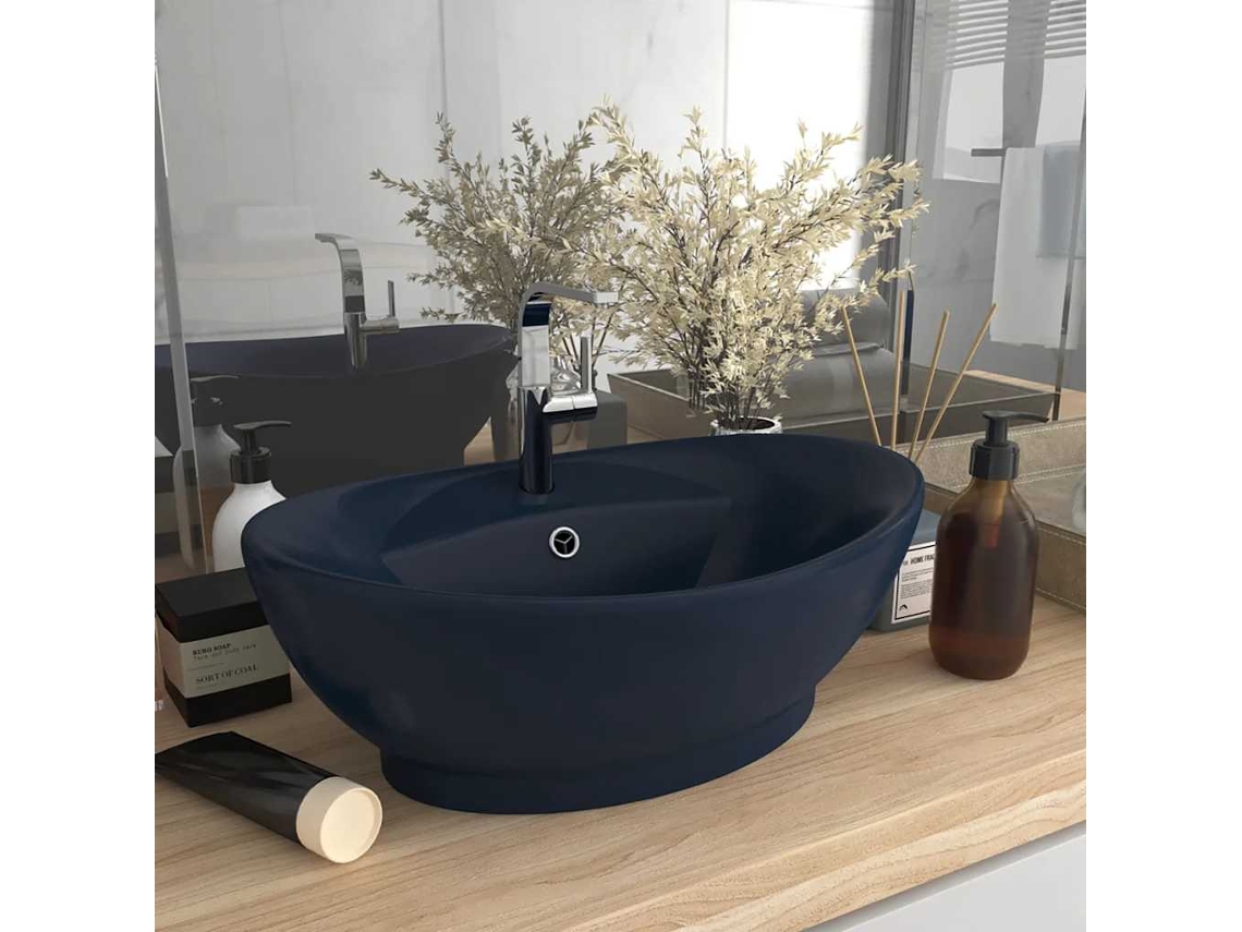 Vidaxl Lavatório Luxuoso Oval 58,5x39 Cm Cerâmica Azul-escuro Mate