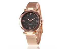 Relógio de Pulso Feminino Simples de Liga com Malha Quartz Moda Preto