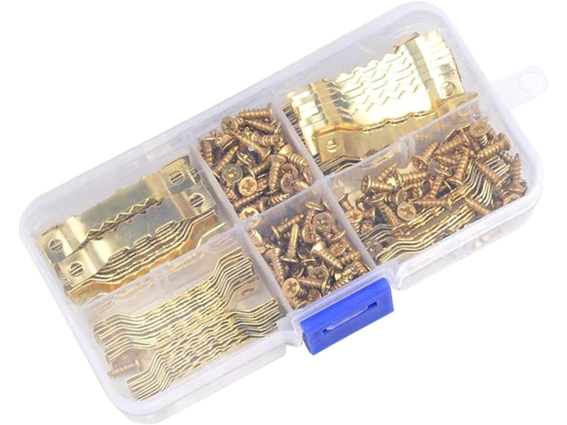 Pacote Com 100 Ganchos Dourados E 200 Parafusos Para Molduras De Quadros Para Uso Doméstico E Profissional