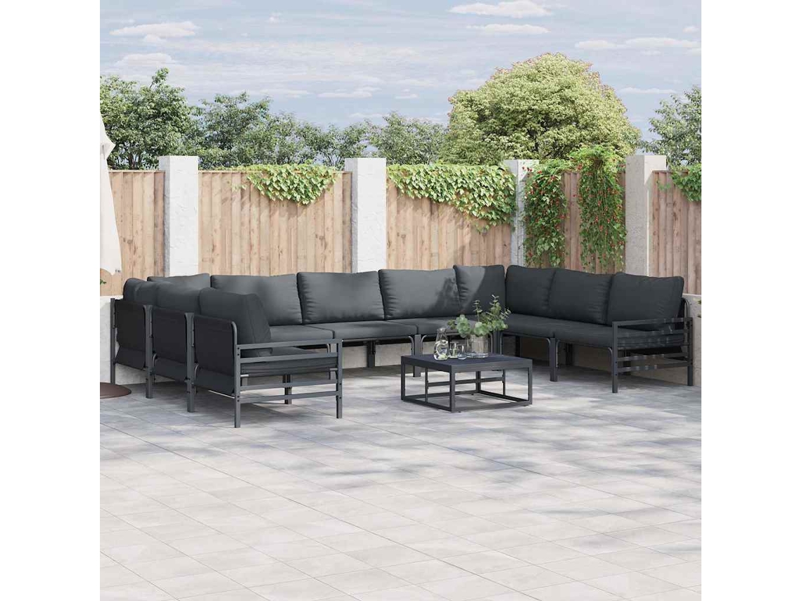 Vidaxl Conjunto De Sofá De Jardim 9 Unid. Preto Aço