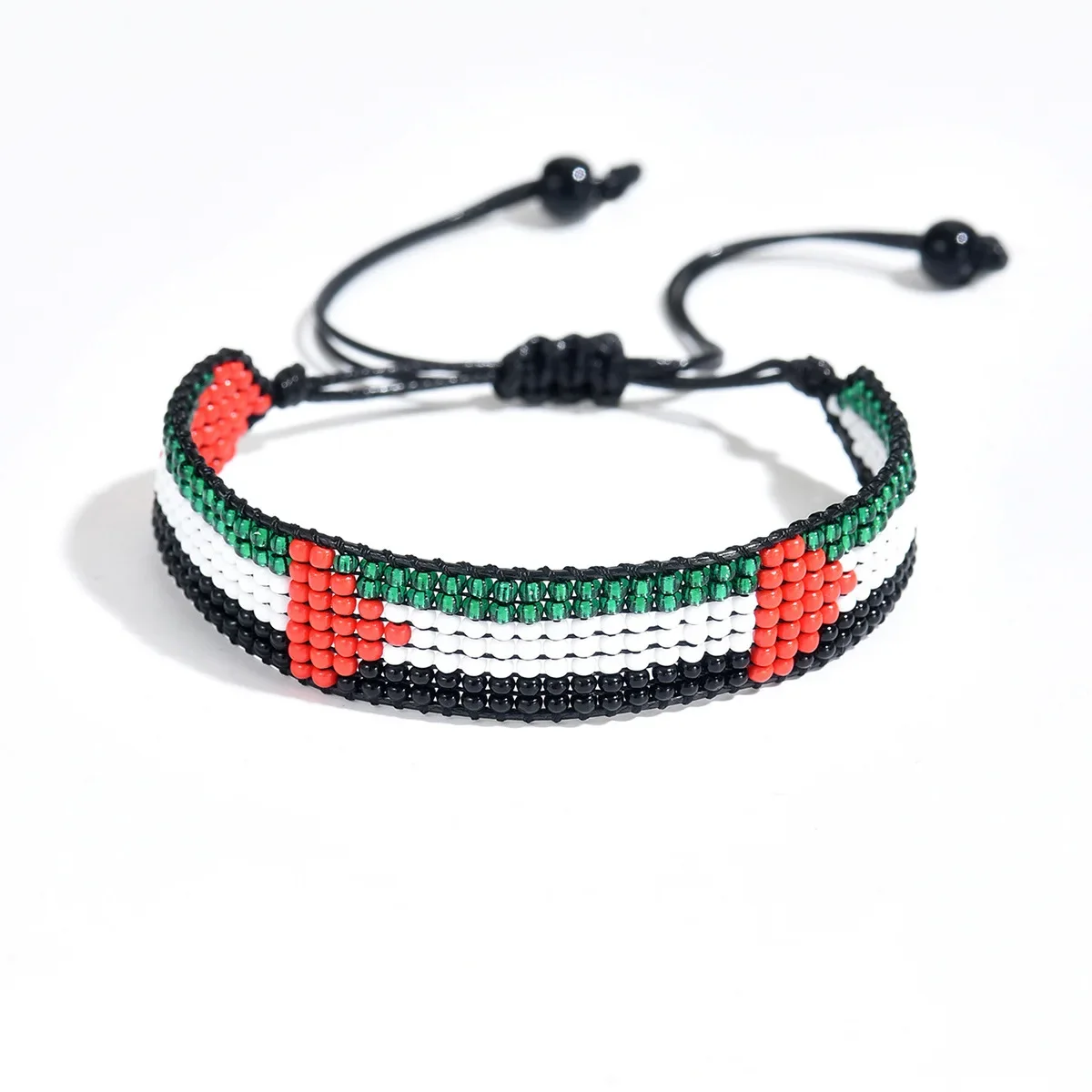 Pulseira De Miçangas Tecidas À Mão Com Design Geométrico Boêmio.
