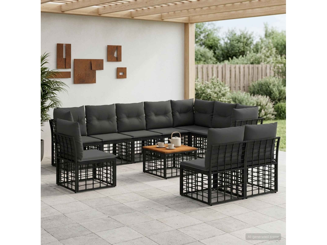Vidaxl Conjunto De Sofás Para Exterior 11 Pcs Preto E Cinza Escuro