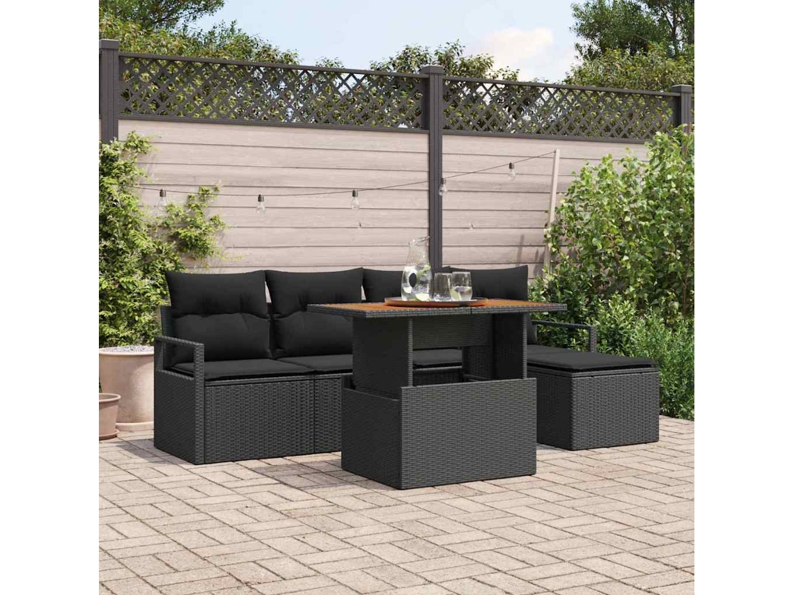 Vidaxl Conjunto De Sofá De Jardim 6 Pcs Preto Vime Pe
