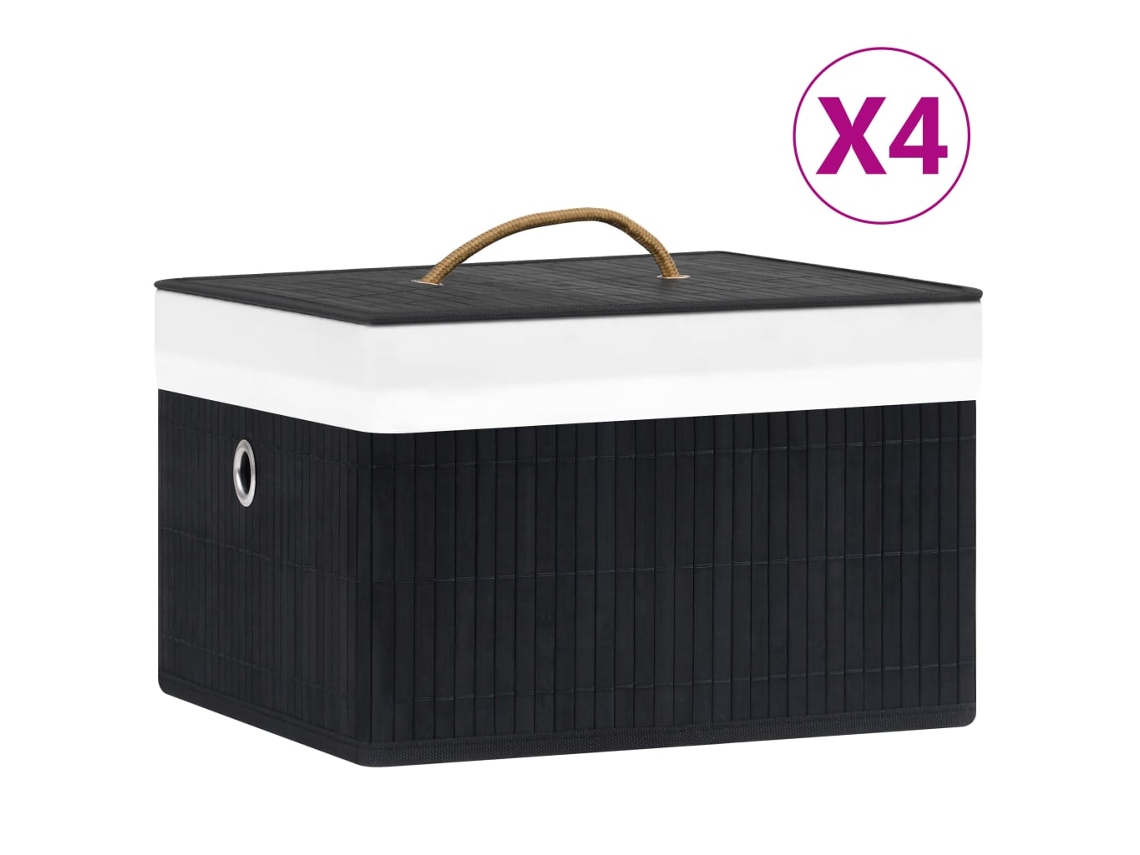 Vidaxl Caixas De Arrumação 4 Pcs Bambu Preto