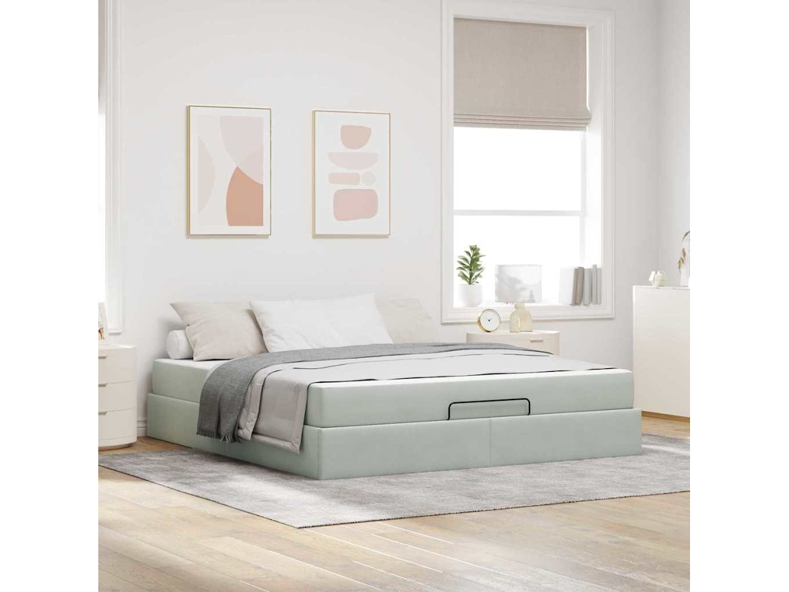 Vidaxl Estrutura De Cama Com Colchão 2 Unid. Cinzento-claro Veludo