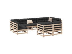 Conjunto 9 Peças Sofás De Jardim Com Almofadões Pinho Maciço Dkd Home Decor