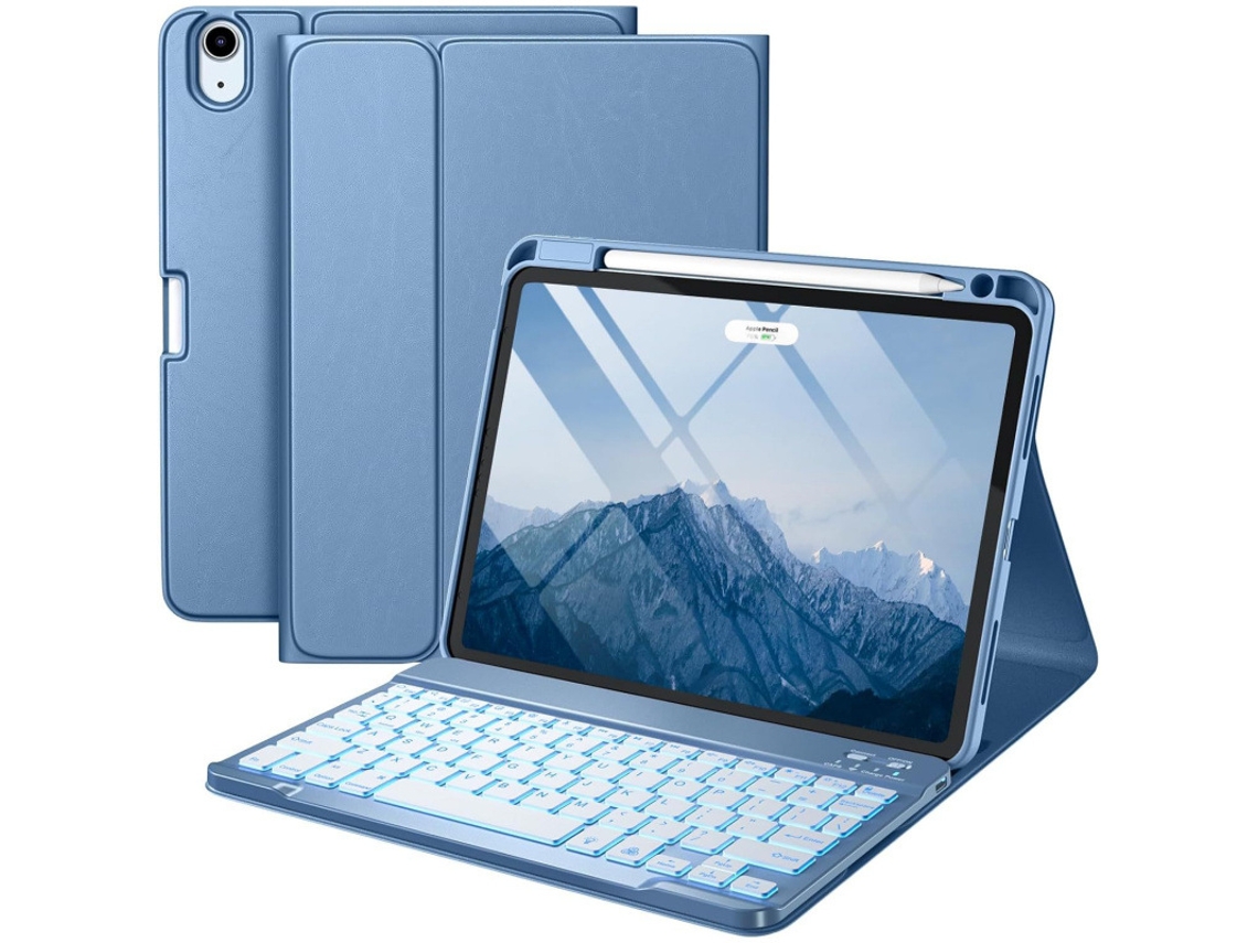 Capa Com Teclado Bluetooth Retroiluminado Para Ipad De 10,2 Polegadas (2019/2020/2021) Caneta Stylus Não Incluída (português-azul)