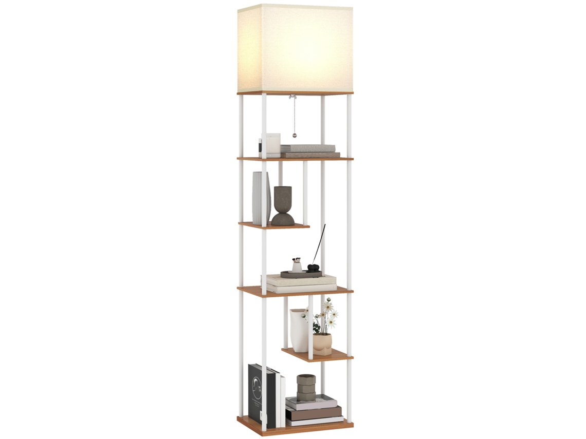 Candeeiro de Pé com Prateleiras Brilho e Temperaturas de Cor Ajustáveis 3000k 6500k e Temporizador 40x29x171 Cm Branco e Madeira Ge