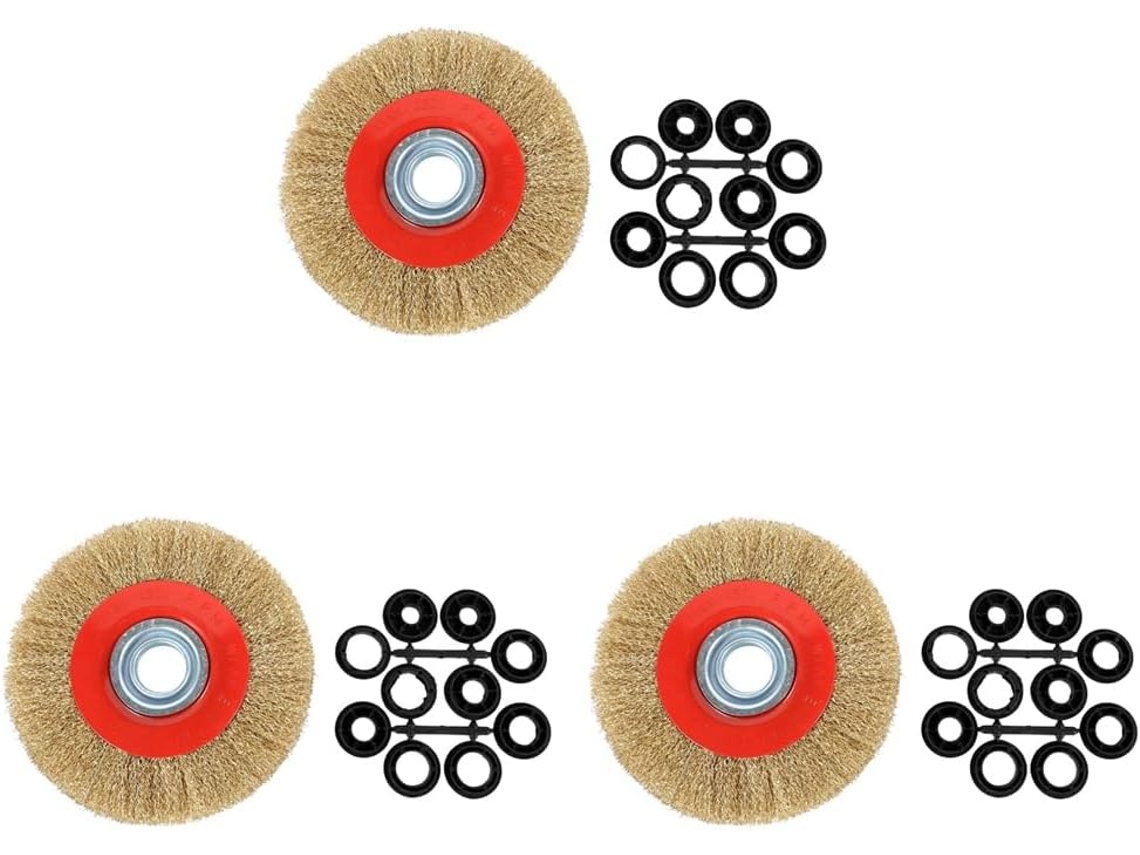 Conjunto de 3 Escovas Planas de Aço Inoxidável de 8 Polegadas com 30 Anéis Adaptadores. SFUSHOS
