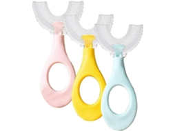 Kit com 3 Escovas de Dentes Infantis em Formato U Cabeça Silicone, Escova Manual Ro Tação 360°, Ideal P GOKOCO