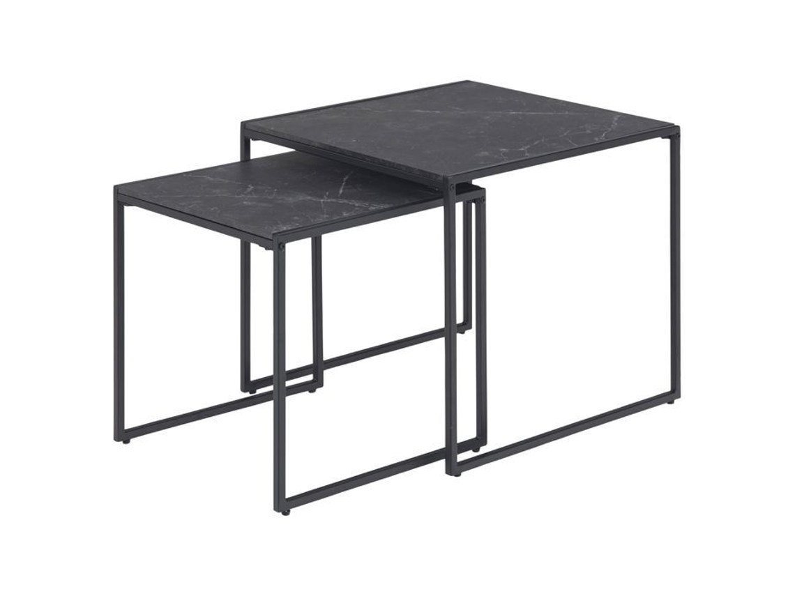 Conjunto de 2 Mesas Laterais Quadradas em Melamina e Metal 50cm x 45cm Preto S/MARCA