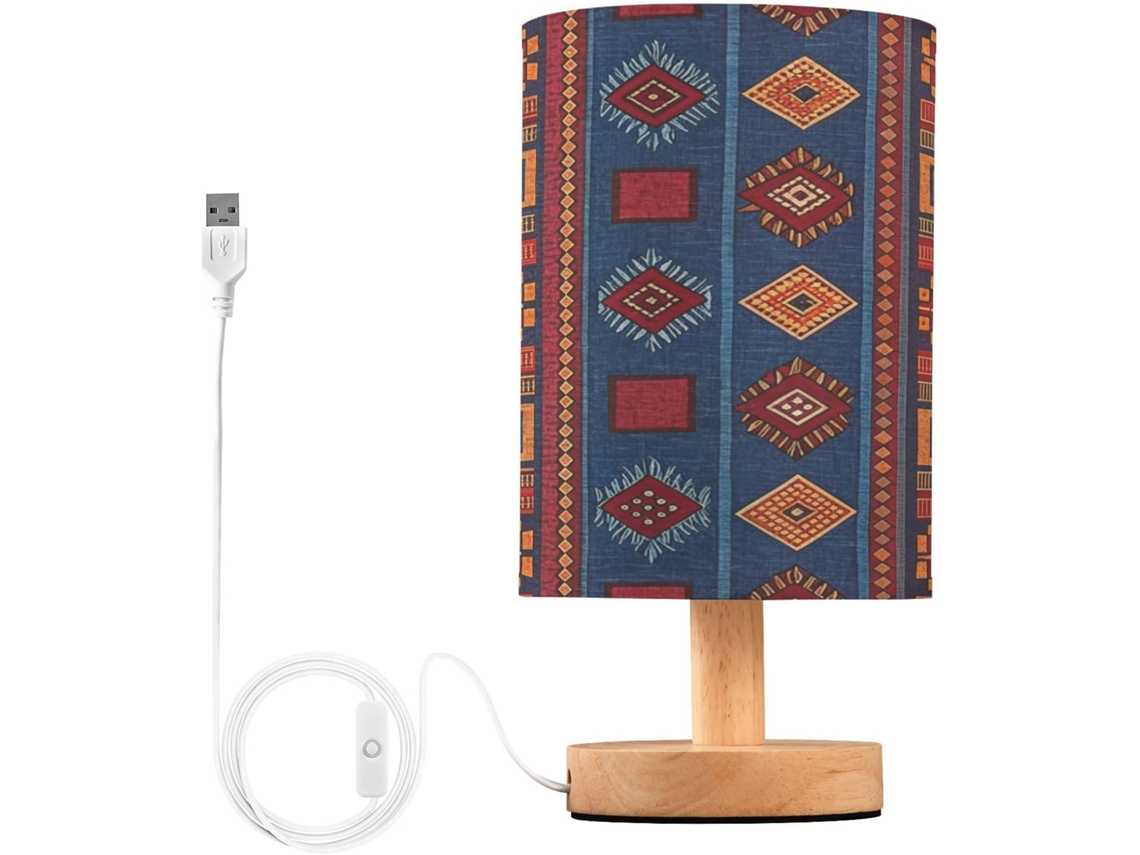 Abajur De Cabeceira Com Estampa Étnica Para Quarto, Portas De Carregegamento Usb C, Luminária De Mesa Cabeceira, Luminária
