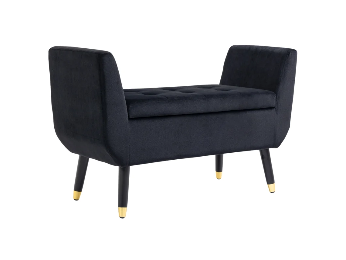 Banco com Assento e Compartimento de Armazenamento,apoio de Braço,estofado em Veludo,com Pés de Madeira,baú Assento Corredor 107x42x65cm,preto BTFORUS